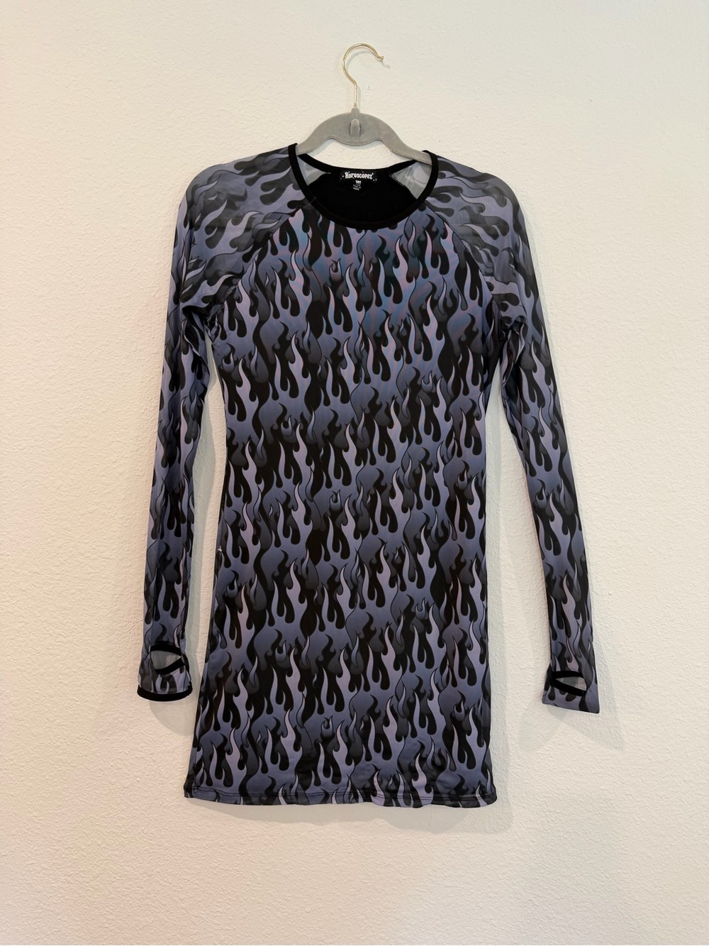 Dolls Kills Horoscopez "Hell On Heels" Blue Flame Mesh Mini Dress size medium - Picture 4 of 12